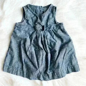 Baby Gap Outlet 12 18 Months Girl 100% Cotton Dot Chambray Blue Dress Jumper